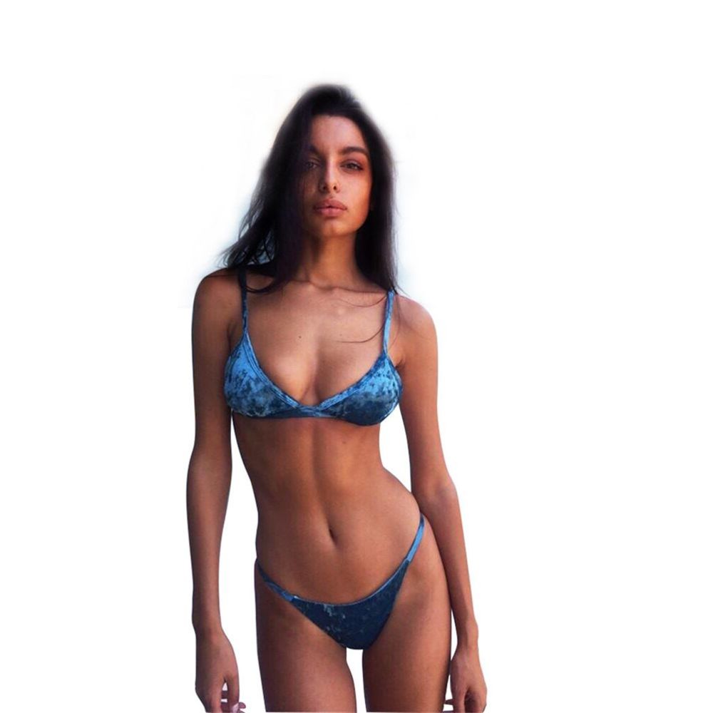 Blue Velvet Bikini Set Micro Bikini